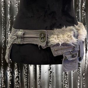 Faux Fur Trimmed Gray Belt